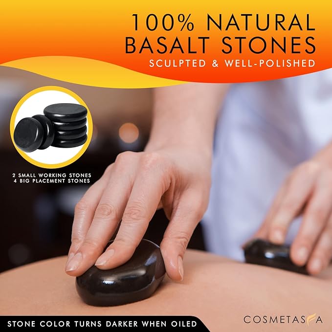 Natural Nourishing Massage Oil with Massage Hot Stones - Therapeutic Citrus & Coconut Massage Oils, Hydrating & Aromatic Essential Oils for Dry Skin, Soothes Muscle & Joints 8.8 oz