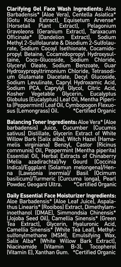 Brickell Men's Daily Face Cleanse Routine for Oily Skin, Alcohol Free Toner, Gel Facial Wash and Moisturizer, Natural and Organic, Unscented