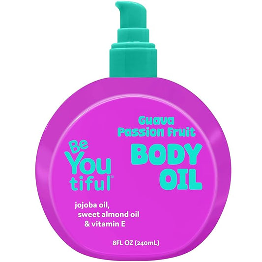 BeYoutiful Moisturizing Body Oil for Kids & Teens, Guava Passion Fruit Glow Oil with Jojoba & Sweet Almond, Hydrating Bath Oil for Soft Skin, 8 oz