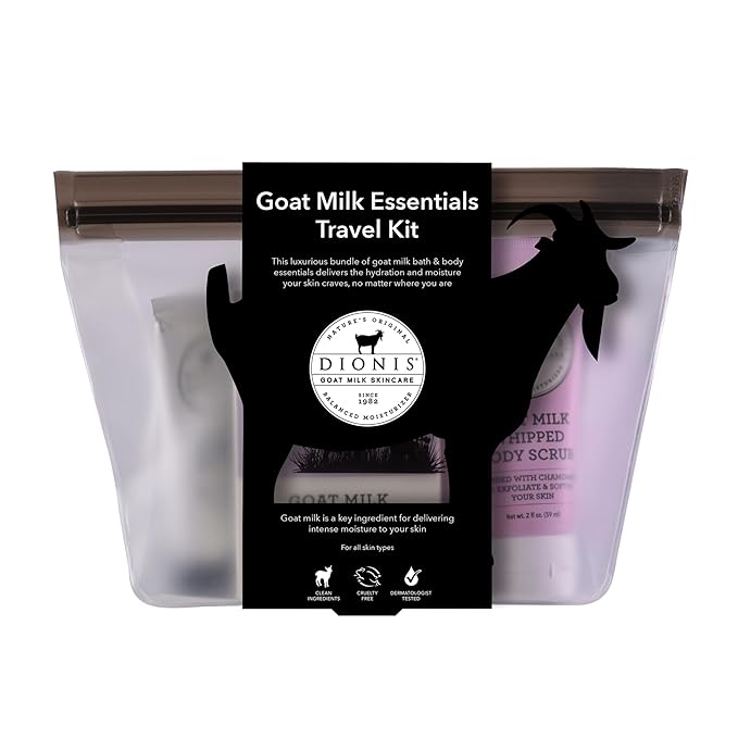 Dionis Goat Milk Lavender Blossom 6 Pc Self-Care Travel Set + 8oz Whipped Body Scrub – Hydrating Exfoliation & Moisture Kit for Smooth, Soft Skin – Cruelty-Free, Paraben-Free, Made in the USA
