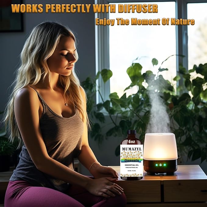 Chamomile Essential Oil, Chamomile Oil 4 Fl Oz 120ML for Diffuser Humidifier Yoga Cleaning DIY Candle Soap Making Essential Oils