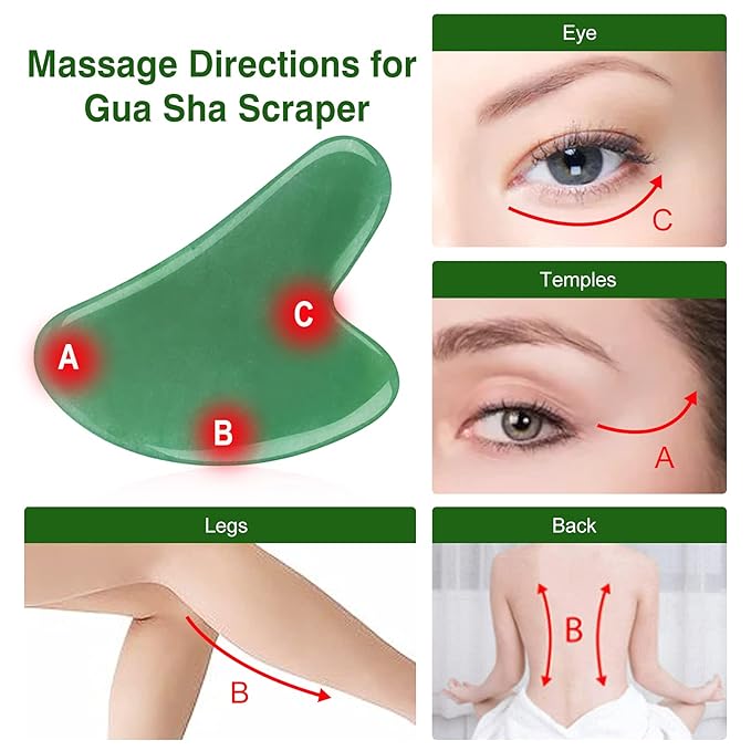 Jade Roller and Gua Sha Set, Facial Skin Care Roller is to Reduce Puffiness and Fine Lines, Massage Tools for Face, Eyes, Neck, Body Muscle Relaxing, with Mask Brush(Green)