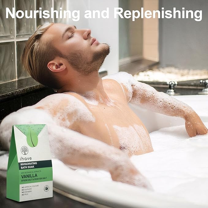 iHave Epsom Salt & Dead Sea Salt Bath Soak with Vanilla Essential Oils, Portable Bath Salts Unique Spa Gifts for Her, Ideal Anniversary, Birthday Gifts for Women, Mom, Wife, Girlfriend, Sister, Friend