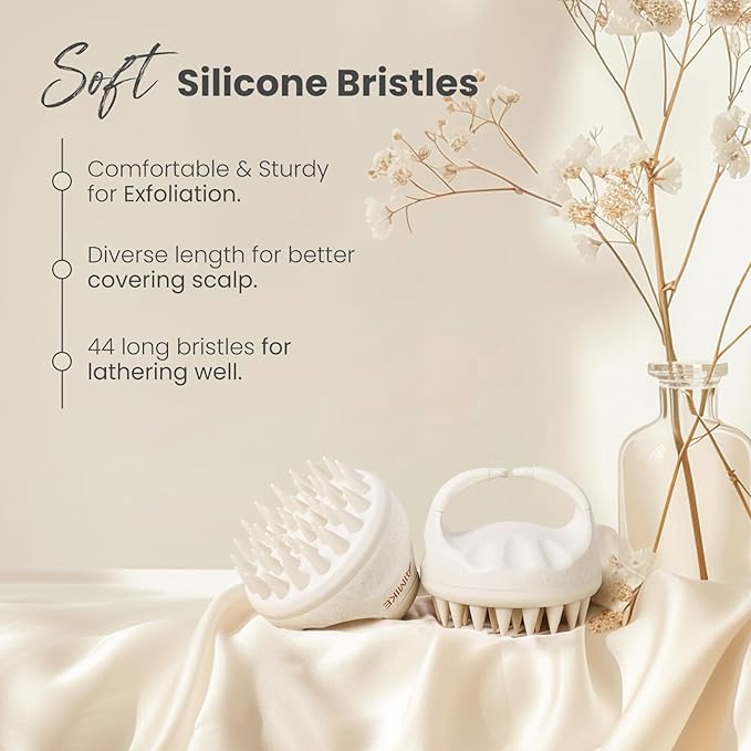 AIMIKE Soft Silicone Scalp Massager Brush, Exfoliator for Dandruff, Head Scrubber for Thick Curly Wet Dry Hair of Women Men Kids, Beige
