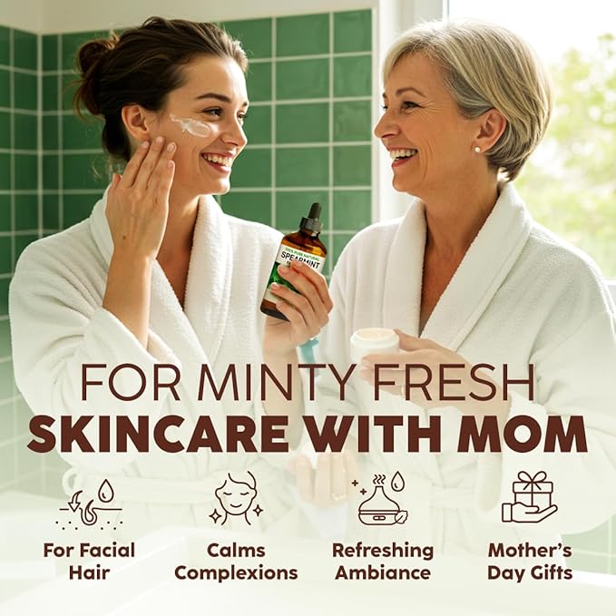 Kukka Spearmint Essential Oil for Facial Hair & Skin Care - 4 Fl Oz, 100% Pure Natural Aromatherapy Oil for Mother's Day Gifts, Diffusers, Bath Bombs, Soaps & Candles - DIY & Soap Making