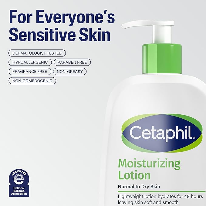 Cetaphil Face & Body Moisturizer, Hydrating Moisturizing Lotion for All Skin Types, Suitable for Sensitive Skin, NEW 4 oz Pack of 3, Fragrance Free, Hypoallergenic, Non-Comedogenic