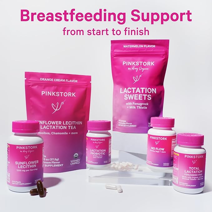 Pink Stork No Flow Tea, Organic Sage Tea to Help Dry Up Breast Milk Supply, Stop Breastfeeding and Wean Lactation Naturally, Postpartum Essentials - 30 Cups