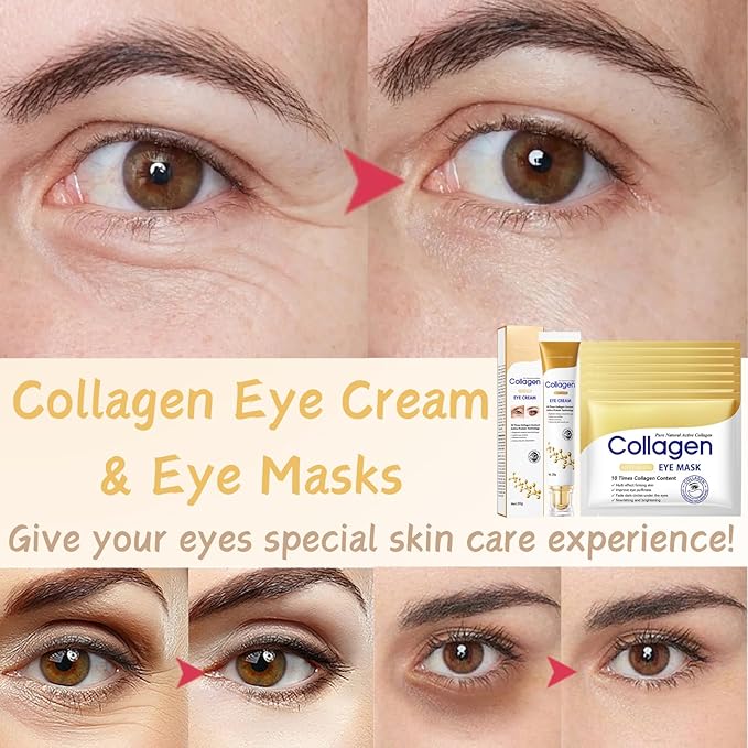 Collagen Eye Cream Anti Aging & 7PCS Eye Masks - eye Cream for Puffiness and Bags Under Eyes - Under eye cream for Da-rk Cir-cl-es - Nourishing & Firming Eye Mask - Eye Bags Treatment for Women