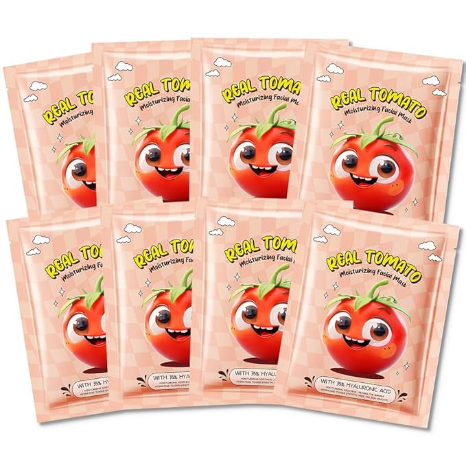 8 Pack Tomato Fruit Face Masks for Kids,Hydrating Spa Face Mask For Sensitive Skin,Moisturize,Soothing,Nourish for All Skin Types,Natural Skin Care Spa Face Mask for Women Men Girls