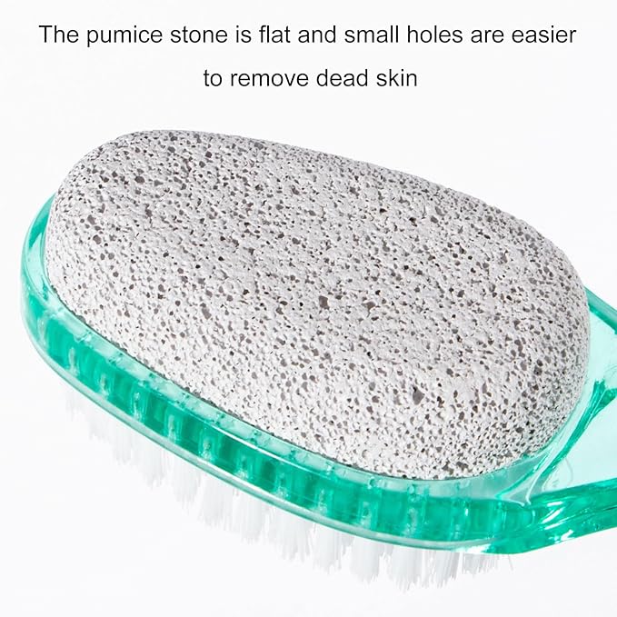 2 Pcs Foot Brush for Shower with Handle 2 in 1,Ooloveminso Large Foot Pumice Stone Brush Scrubber Foot File Calluses Remove Suitable for Horniness Foot Spa,Foot Care Smooth Skin (Green&Transparent)