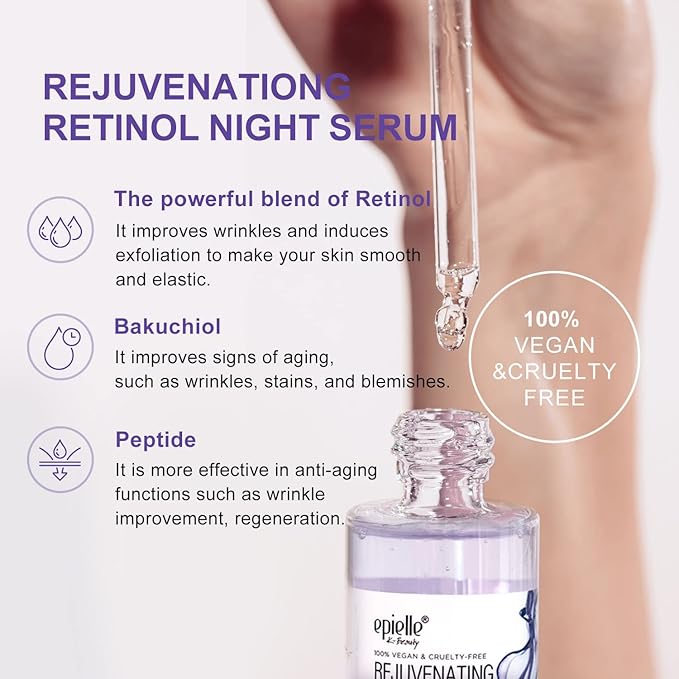 Epielle Retinol Night Serum | Repair, Renew, Brighten | Targets Fine Lines and Wrinkles | For All Skin Types | 1 Fl Oz | Korean Skincare