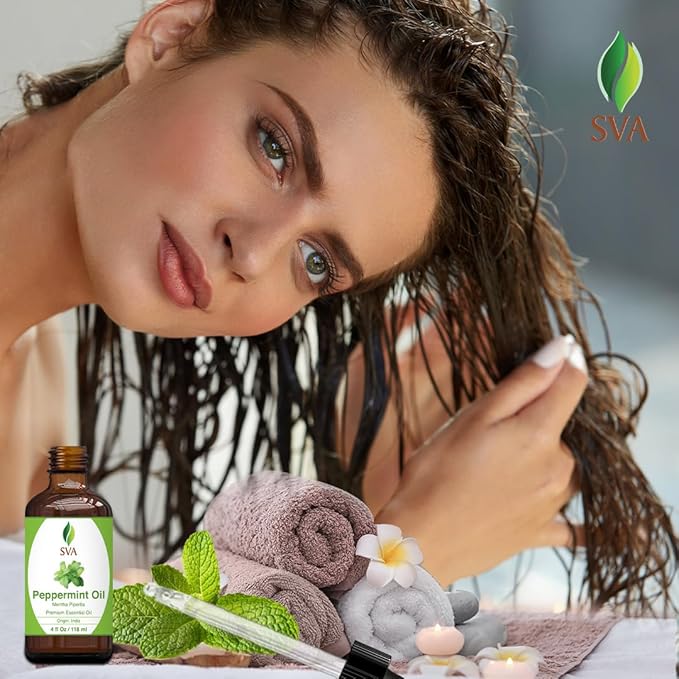 SVA Peppermint Piperita Essential Oil – 4 Fl Oz – 100% Natural Piperita Oil - for Diffuser, Hair Care, Face, Skin Care, Aromatherapy, Scalp and Body Massage, Soap and Candle Making - with Dropper