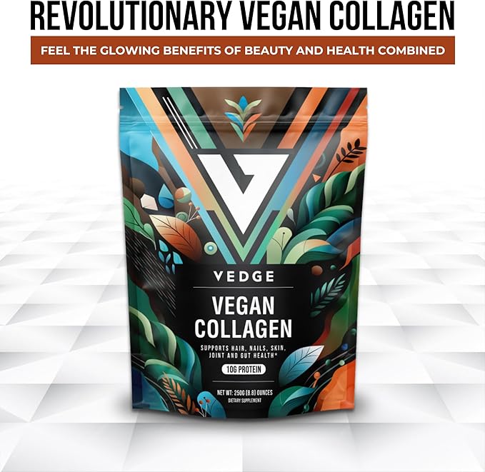 vedge Vegan Collagen Powder - Plant-Based Collagen Supplements for Hair, Skin, Nails, Joint & Gut Health - 0.47oz Collagen Peptides & 0.35oz Protein/Serving - 8.8oz Pack