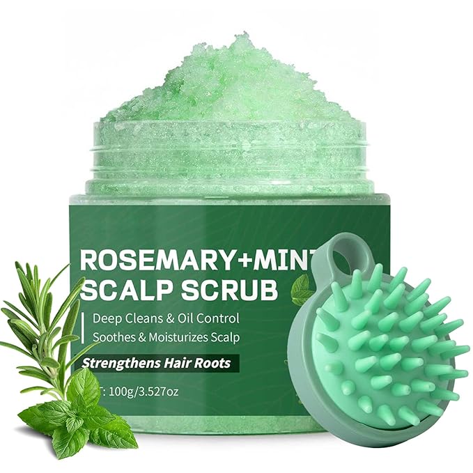 Scalp Scrub, Rosemary Mint Scalp Exfoliator Scrub with a Silicone Scalp Massager, Clarify and Remove Build Up, Deep Cleansing, Scalp Soothing, Reduce Oily Hair, Promotes Hair Growth