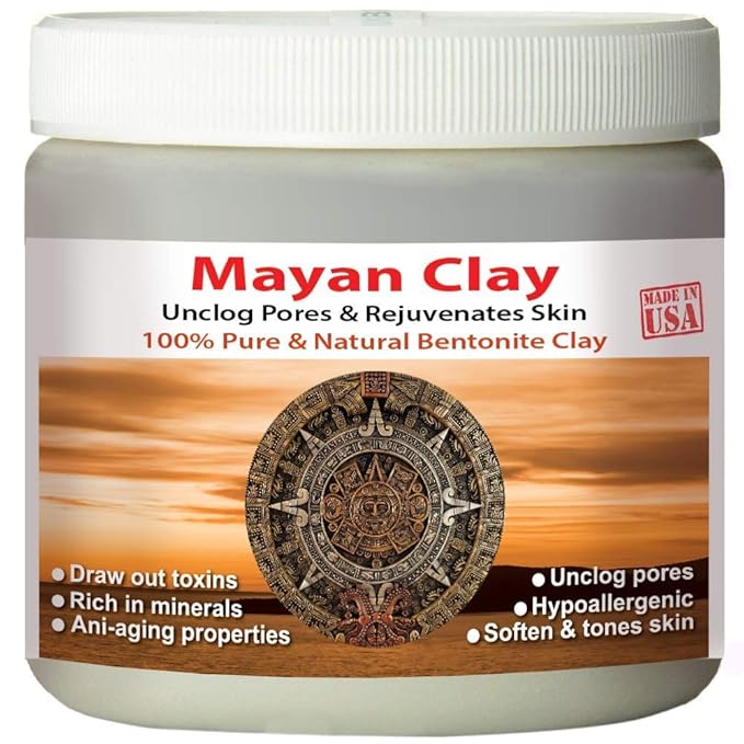 Mayan Pure Indian Healing Clay Powder, Deep Pore Skin Cleansing, Body and Hair Mask, Natural Calcium Bentonite Clay
