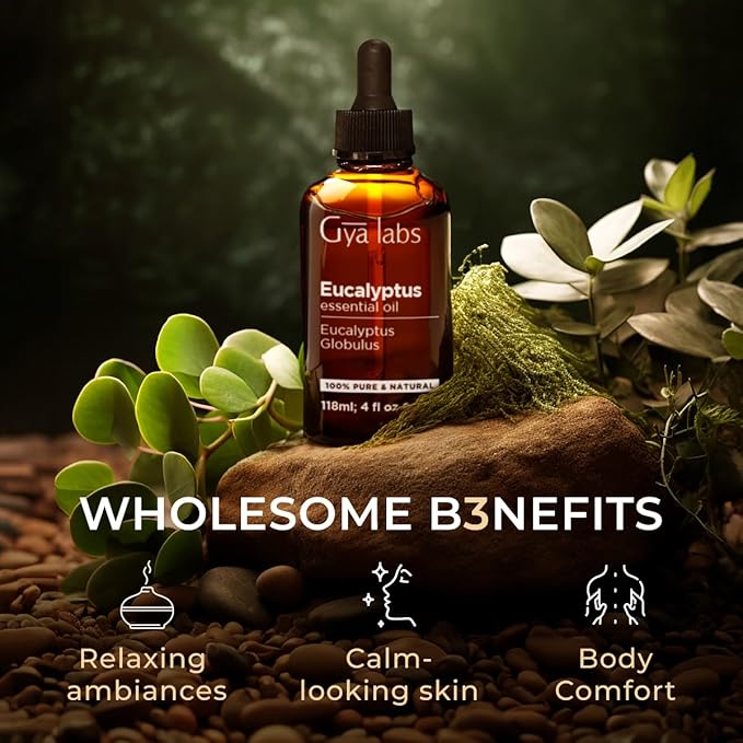 Gya Labs Eucalyptus Essential Oil for Diffuser - Huge 4 Fl Oz - 100% Pure Natural Eucalyptus Oil for Skin, Humidifier - Fresh, Cooling Scent for Aromatherapy & Candle Making
