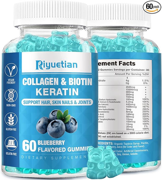 Biotin Gummies with Collagen for Adults Women & Men - Hair Skin Nails Gummies with biotinis - Vitamins Gummies for Woman - 60 Gummies Hair Vitamins - Vegan, Non-GMO - biotin 15000mcg