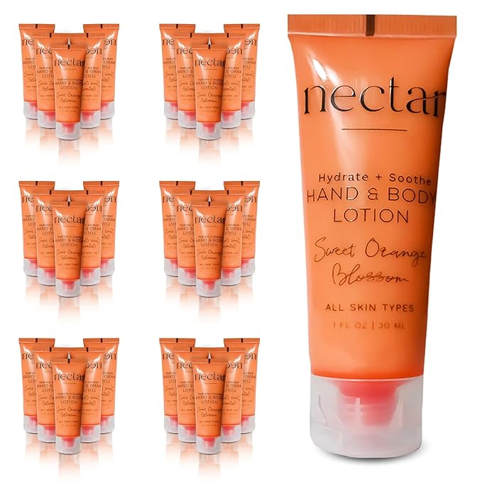 Nectar Hand & Body Lotion | 50 Count, 1 oz | Sweet Orange Blossom, Mini Travel Size Toiletries (100% Recyclable Tube with Flip Top Cap) Hotel Amenities, Suitable for All Skin Types