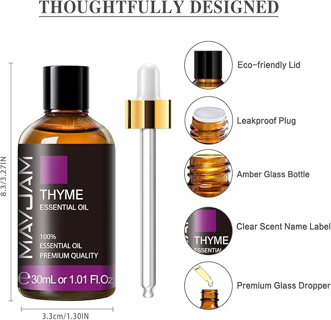 Essential Oil, Thyme Oil 1.01FL.OZ - Thyme Essential Oils for Diffusers for Home, Soap Candle Making Scents - 30ML