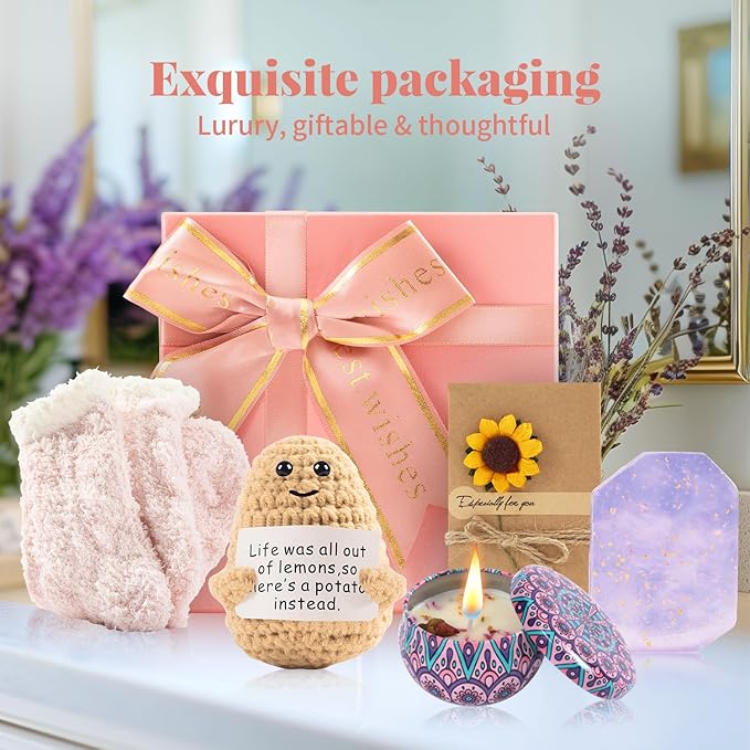 Positive Potato Dolls Gifts for Women Self Care Package for Mom Birthday Gifts for Women Men with Positive Potato Crochet Unique Gift Set for Women