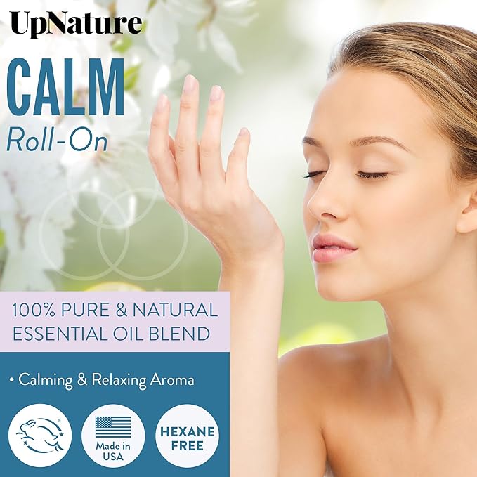 UpNature Calm Essential Oil Roll On - 100% Natural Stress Relief Aromatherapy - Relaxation Self Care Gifts for Women & Men