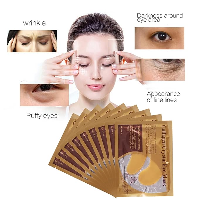 MEICOLY 30 Pads Lip and Eye Mask Sheet Moisturizing Gold Under Eye Mask Gel Crystal Collagen Anti-Aging Eye Patches Dark Circle Remover with Box,B