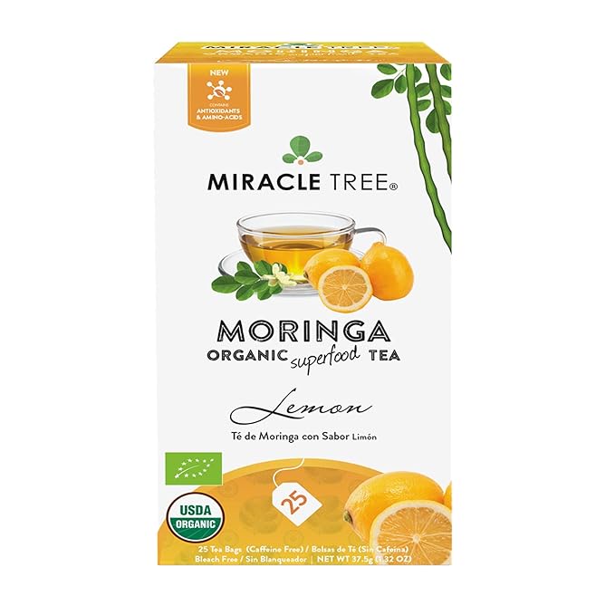 Miracle Tree - 12 Count of Organic Moringa Superfood Tea, 25 Individually Sealed Tea Bags, Lemon (Keto, Detox, Energy/Immunity Booster, Vegan, Gluten-Free, Organic, Non-GMO, Caffeine-Free)