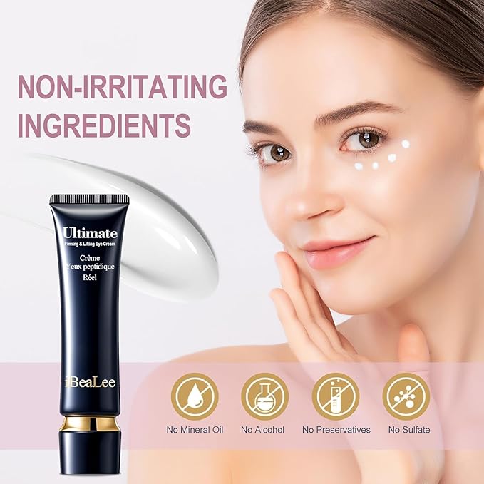 Temporary eye tightening cream, instantly reduces eye bags and dark circles, daily anti-aging, eye cream quickly repairs wrinkles, reduces fine lines, contains hyaluronic acid and retinol, 0.68 oz