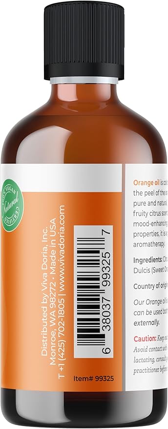 Viva Doria Orange Essential Oil, 100% Pure, Natural, Sweet Orange Essential Oil, Undiluted, for Aromatherapy | Food Grade, 118 mL (4 Fluid Ounce)