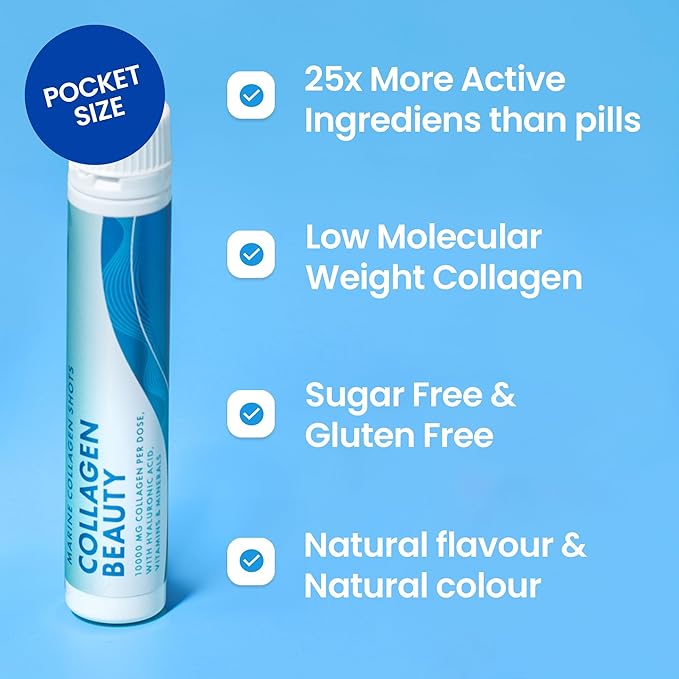 Swedish Nutra - Collagen Beauty | 10,000 mg Hydrolyzed Marine Collagen Liquid Supplement - 60 x 25 ml Daily Shots | Hyaluronic Acid and Vitamin C to Support Healthy Hair, Skin, Nails | Sugar-Free