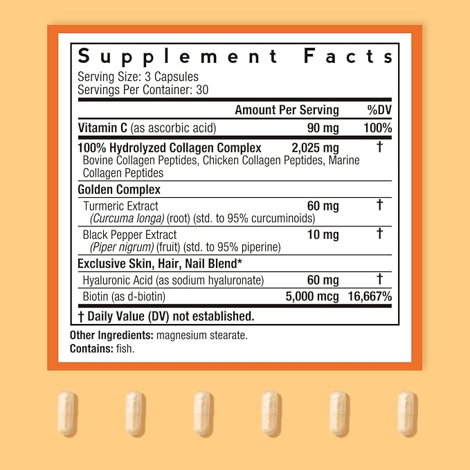 Doctor's Recipes Multi Collagen Peptides with Golden Turmeric, Vitamin C, Biotin, Hyaluronic Acid & Black Pepper, Collagen Supplements for Skin, Hair, Nail, Collagen for Women and Men, 90 Caps