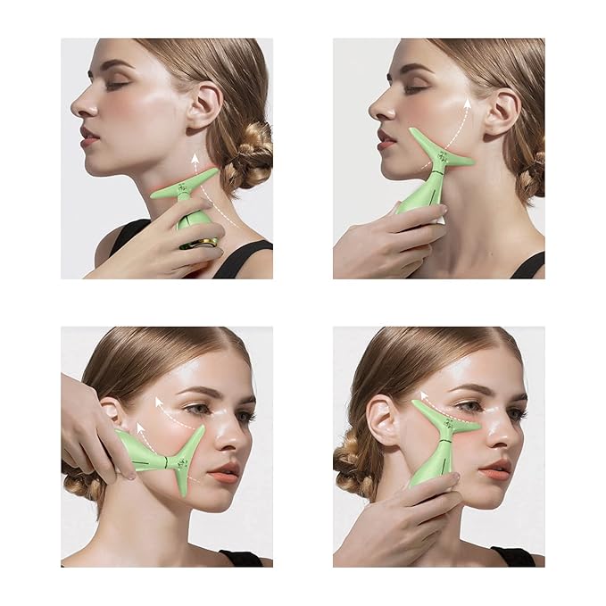 Ms.W Facial Massager for Women, Portable Facial Massager for Skin Care, Electric Facial Massage Kit, 45 ± 5℃ Heating and 3 Massage Modes-* (Green)