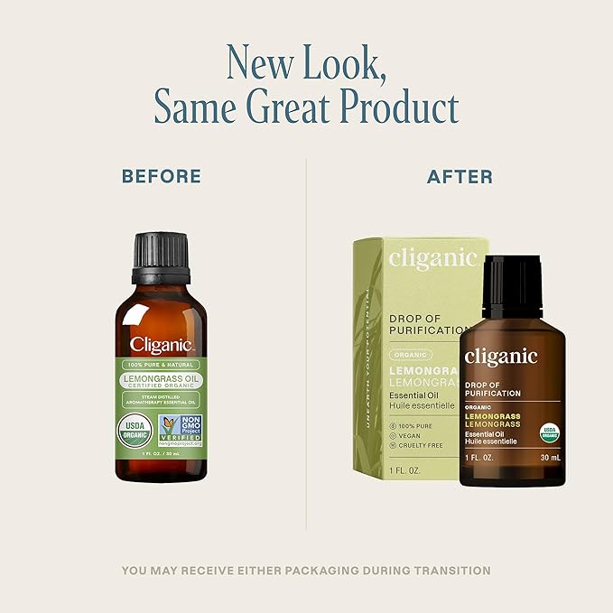 Cliganic Organic Lemongrass Essential Oil, 1oz - 100% Pure Natural Undiluted, for Aromatherapy Diffuser | Non-GMO Verified