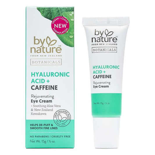 By Nature Botanicals Hyaluronic Acid & Caffeine Under Eye Cream - Firming & Refreshing Eye Cream for Dark Circles - Skincare from New Zealand - .5oz
