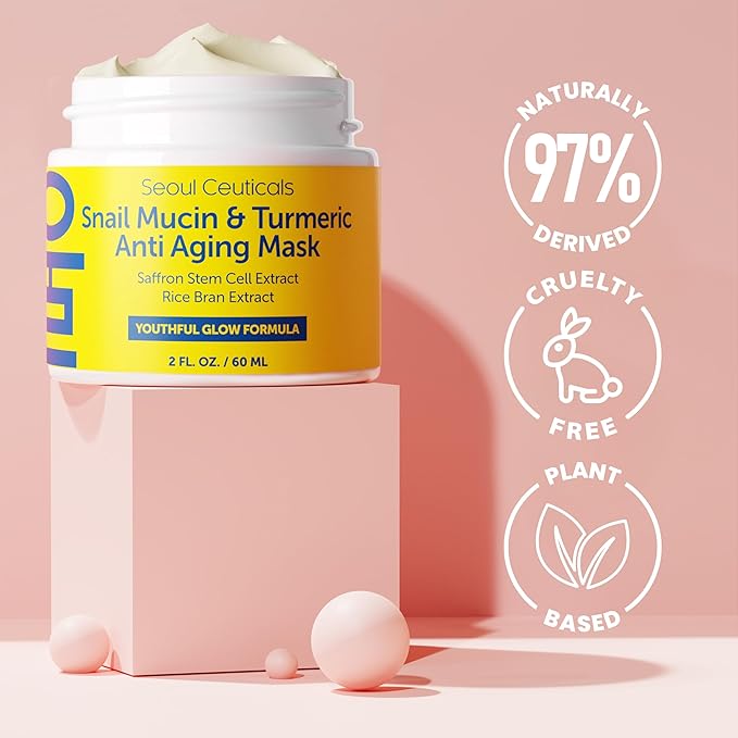 Korean Skin Care Set - Snail Mucin Glow Kit Contains Snail Hyaluronic Acid Serum + Snail Turmeric Mask + Snail Eye Cream + Snail Face Cream Moisturizer