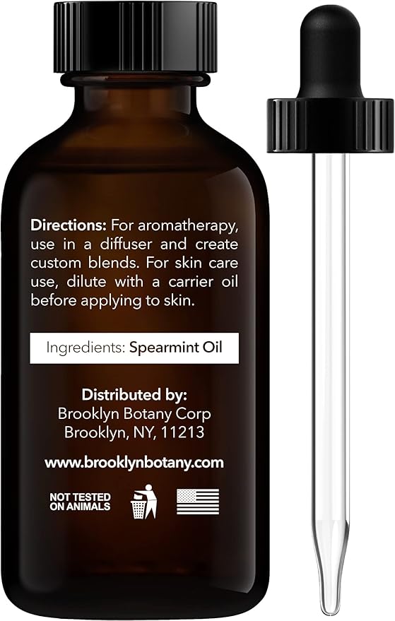 Brooklyn Botany Spearmint Essential Oil – 100% Pure and Natural – Premium Grade Oil with Dropper - for Aromatherapy and Diffuser - 1 Fl Oz