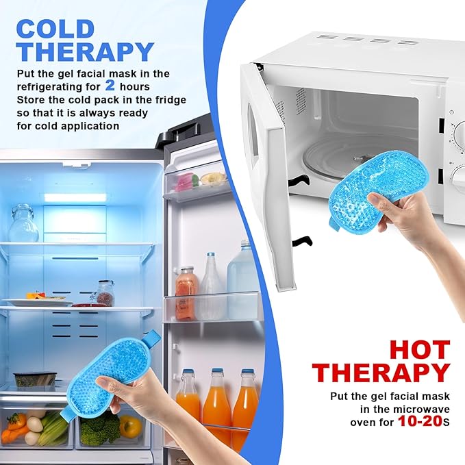 2Pack Cold Cooling Eye Mask, Reusable Hot Colder Therapy Gel Bead with Plush Backing for Puffiness Migraine Stress Relief Skin Care Dry Eyes