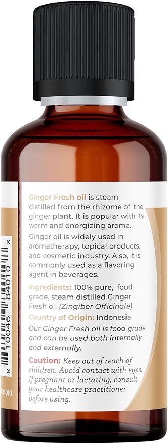 Viva Doria Ginger Essential Oil, 100% Pure Natural, Fresh Ginger Essential Oil, Undiluted, for Aromatherapy | Food Grade, 30 mL (1 Fluid Ounce)