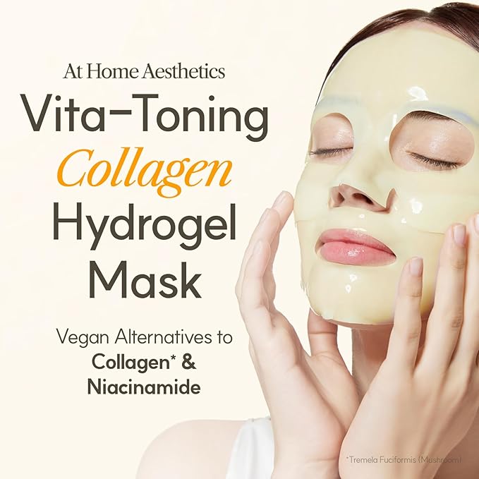 THE FACE SHOP Vita-Toning Vegan Collagen Face Mask, Korean Glass Skin Essential, Hydrogel Mask for Moisturizing & Skin Elasticity, Improves Uneven Tone, 4EA