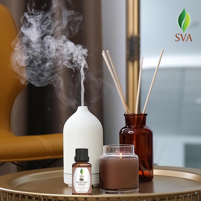 SVA Coffee Essential Oil – 1/3 Fl Oz – 100% Natural Coffee Oil - for Diffuser, Hair Care, Face, Skin Care, Aromatherapy, Scalp and Body Massage, Soap and Candle Making