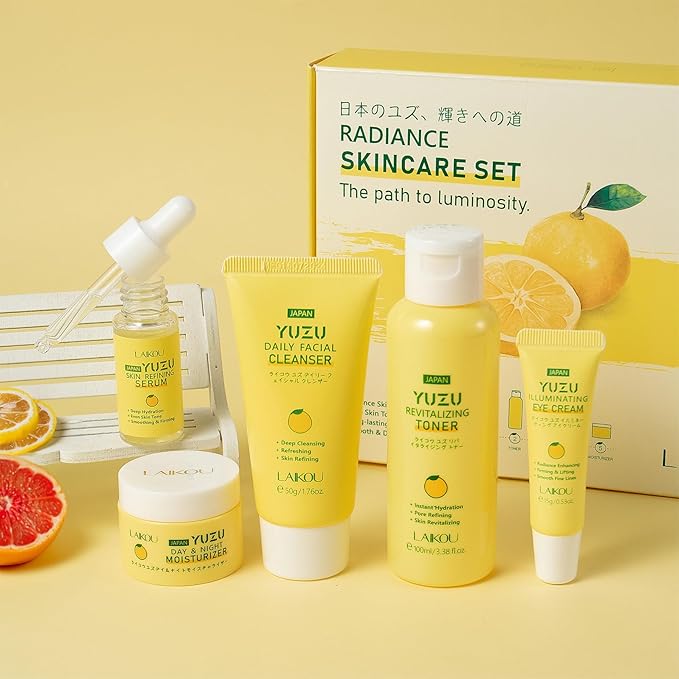 JAPAN Yuzu Skin Care Set, Yuzu Skin Care Routine Kit For Women & Teen Girls, Natural Skincare Set For Women With Serum,Toner,Cream,Eye Cream,Cleanser, Stocking Stuffers for Adults & Girls