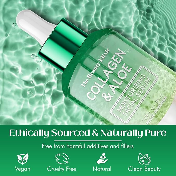 Aloe & Collagen Serum For Face - Dermatologist Tested, Anti-Aging, Ultra Hydrating Aloe Vera Gel For Face - Natural Ingredients, Clean Beauty, Cruelty-Free Korean Skin Care - 1.69 oz
