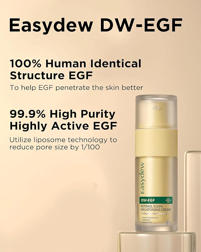 EASYDEW DW-EGF Peptide Retinol 0.03% Cream – Beginner Retinol Night Cream for Hypoallergenic Skin Care - Firm Skin, Wrinkle Improvement - Korean Daily Anti Aging Face & Neck Treatment, 1.01fl. oz.