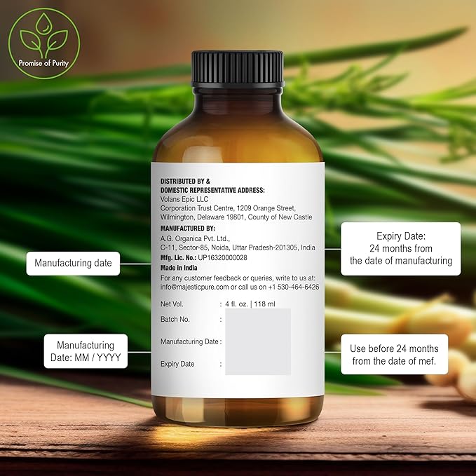 MAJESTIC PURE Lemongrass Essential Oil | 100% Pure and Natural Lemongrass Oil | Premium Grade Essential Oils for Hair Care, Home Diffusers, Skin, Aromatherapy, Massage and Humidifiers | 4 Fl Oz