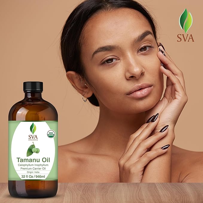 SVA Tamanu Seed Oil Organic - 32 Fl Oz – 100% Natural Cold Pressed Tamanu Oil - for Face, Skin Care, Hair Care, Scalp Massage & Body Massage – Carrier Oil