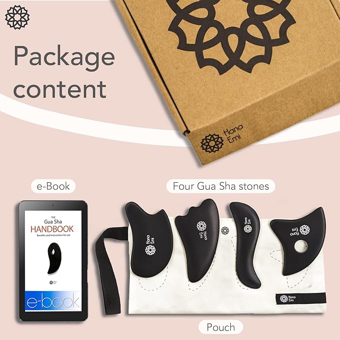 Gua Sha Facial Tools Set of 4 - Large Bian Stone for Face & Body Massage - Glowing Massage Tool & Body Set for Daily Skincare Routine