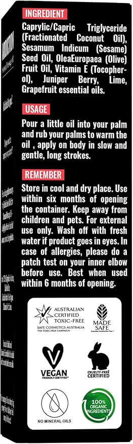 Organic - Berry Full Body Massage Oil - Revitalising, Detoxifying | No Stain & Non-Sticky | with Fractionated Coconut Oil, Lime & Juniper Berry Oil - 8.45 Fl Oz