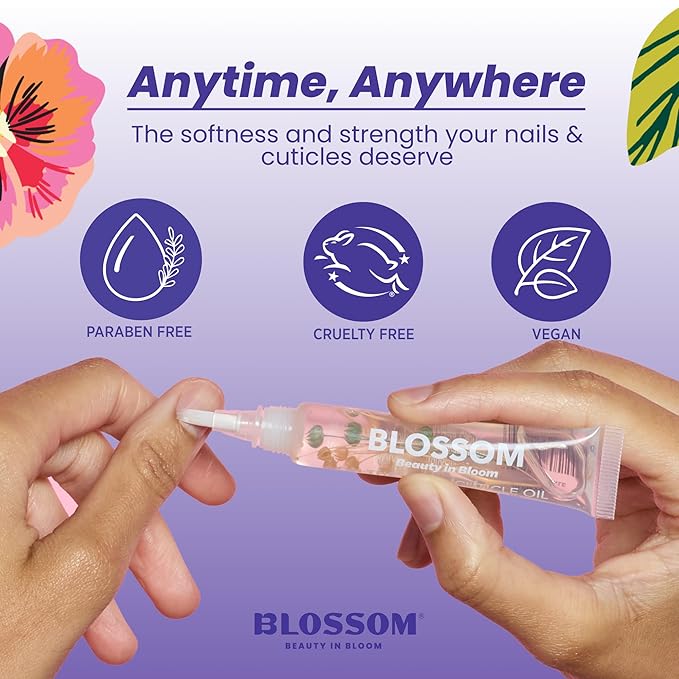 Blossom Cuticle Oil Pen for Nails, On the Mend Scented Travel Nail Oil for Growth and Strength, Infused with Real Flowers 0.34oz, Rose