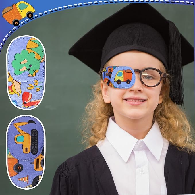 Newcotte 12 Pcs Eye Patch for Kids Toddler Reusable Adjustable Girls Boys Eyepatch for Glasses Left or Right Eye Patch, Assorted Patterns(Dinosaur)