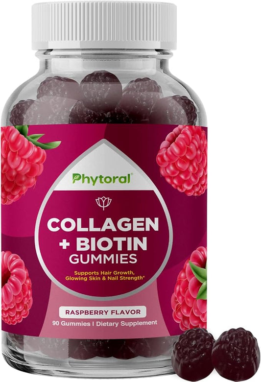 Hydrolyzed Collagen Peptides for Women with Biotin - Hair, Skin and Nails Vitamins for Elasticity, Vitality & Hydration Gummies - Naturally Sourced Biotin and Collagen for Women - 90 Count